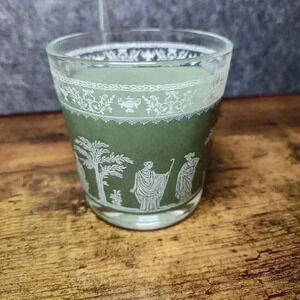 Vintage Jeanette Hellenic Wedgewood Jasperware green drinkware Lowball Glass